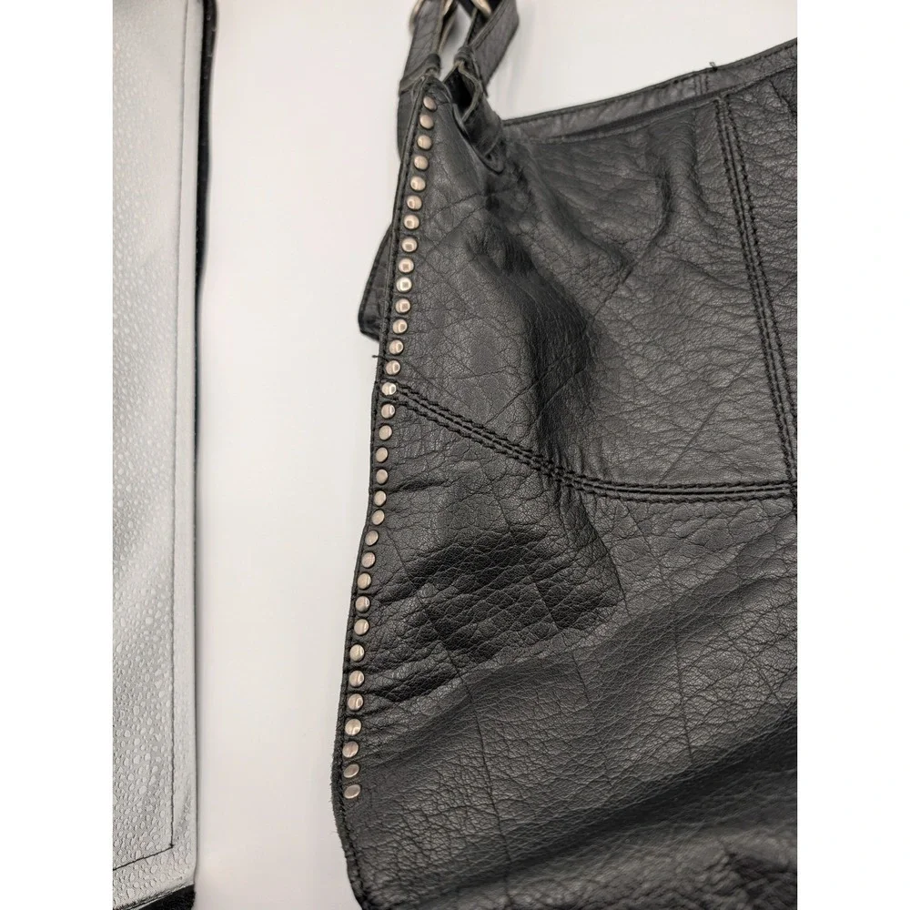 The Sak Black Pebbled Leather Studded Hobo Bag Shoulder Purse Slouchy Tote